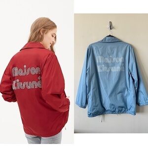 Maison Kitsunè-Baby Blue Snap Front “Spell Out” Street Style Windbreaker Jacket